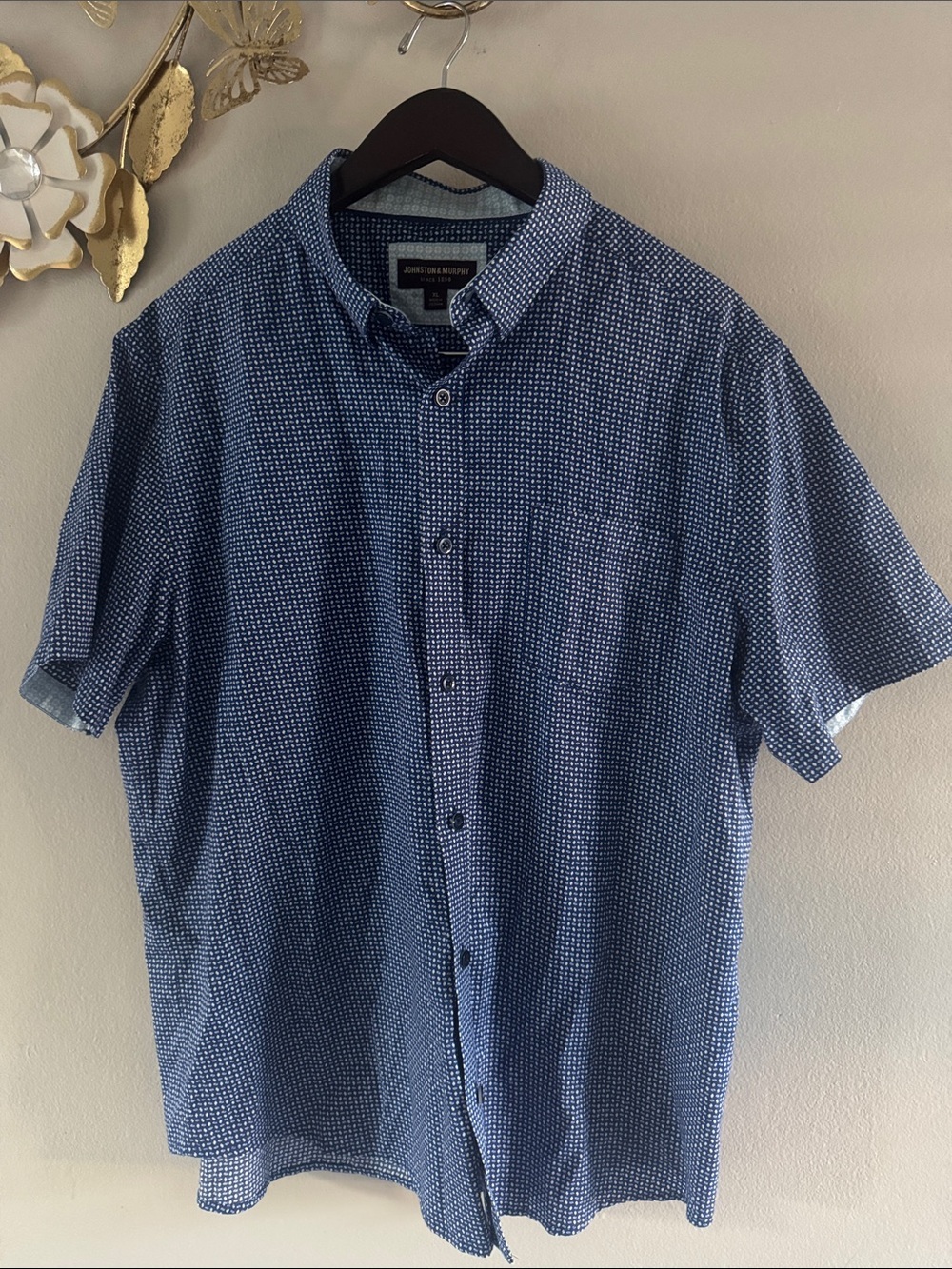 Johnston & Murphy Blue Short-Sleeve Microdot Button-Down Shirt